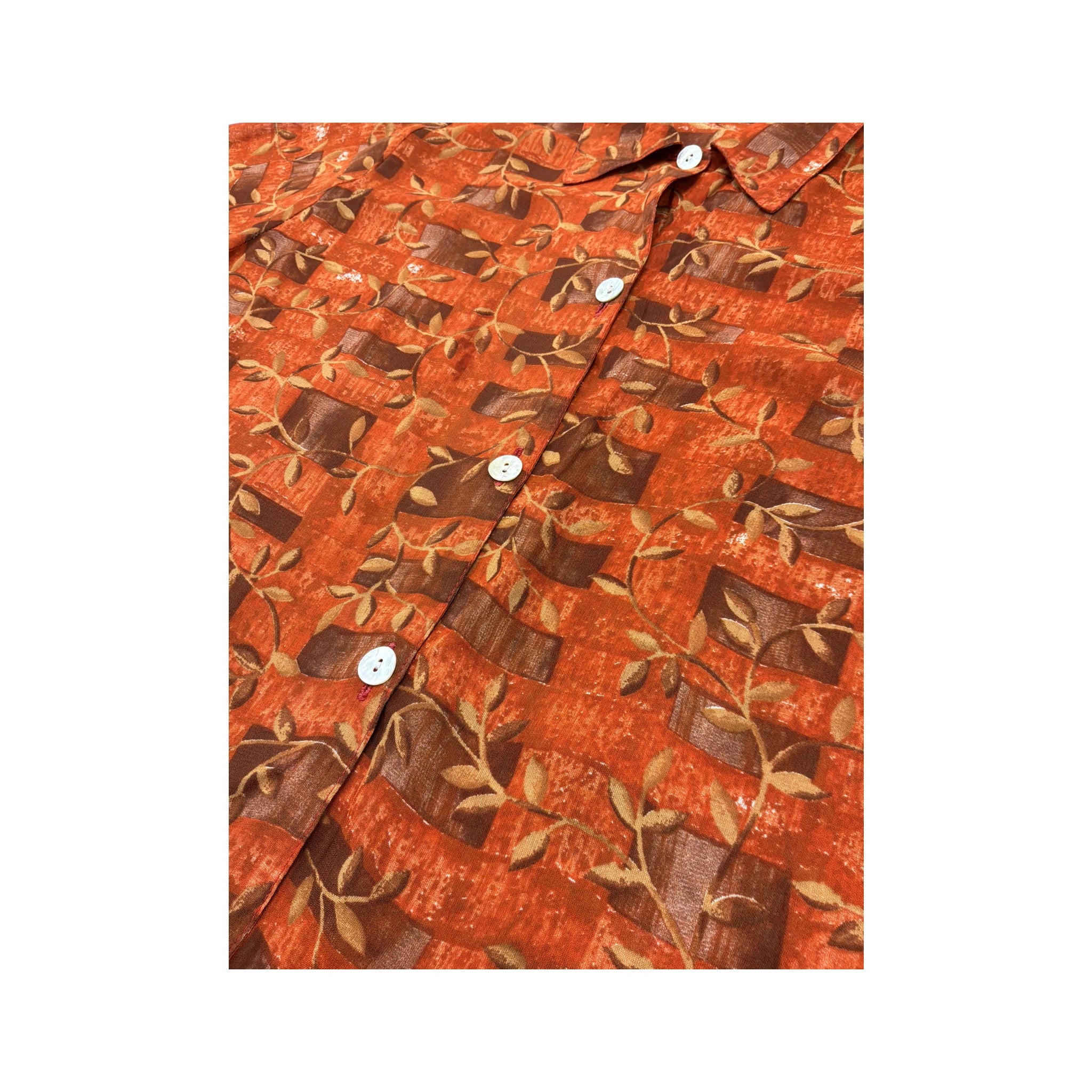 Orange & Brown Leaf Print Short Sleeve Button Up Shirt