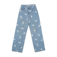 Playboy Allover Bunny Logo Print Wide Leg Denim Jeans