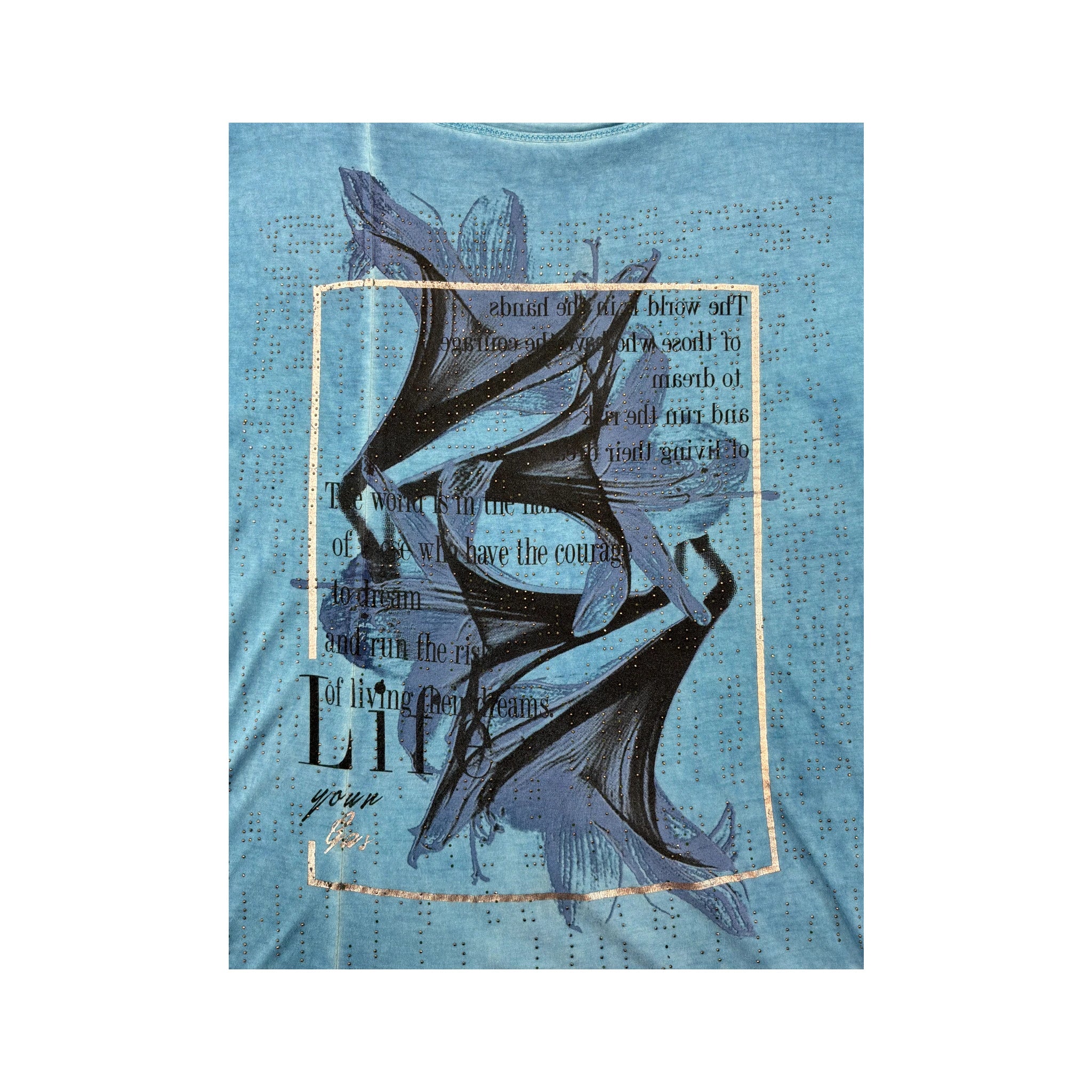 Blue Graphic Rhinestone Long Sleeve T-shirt