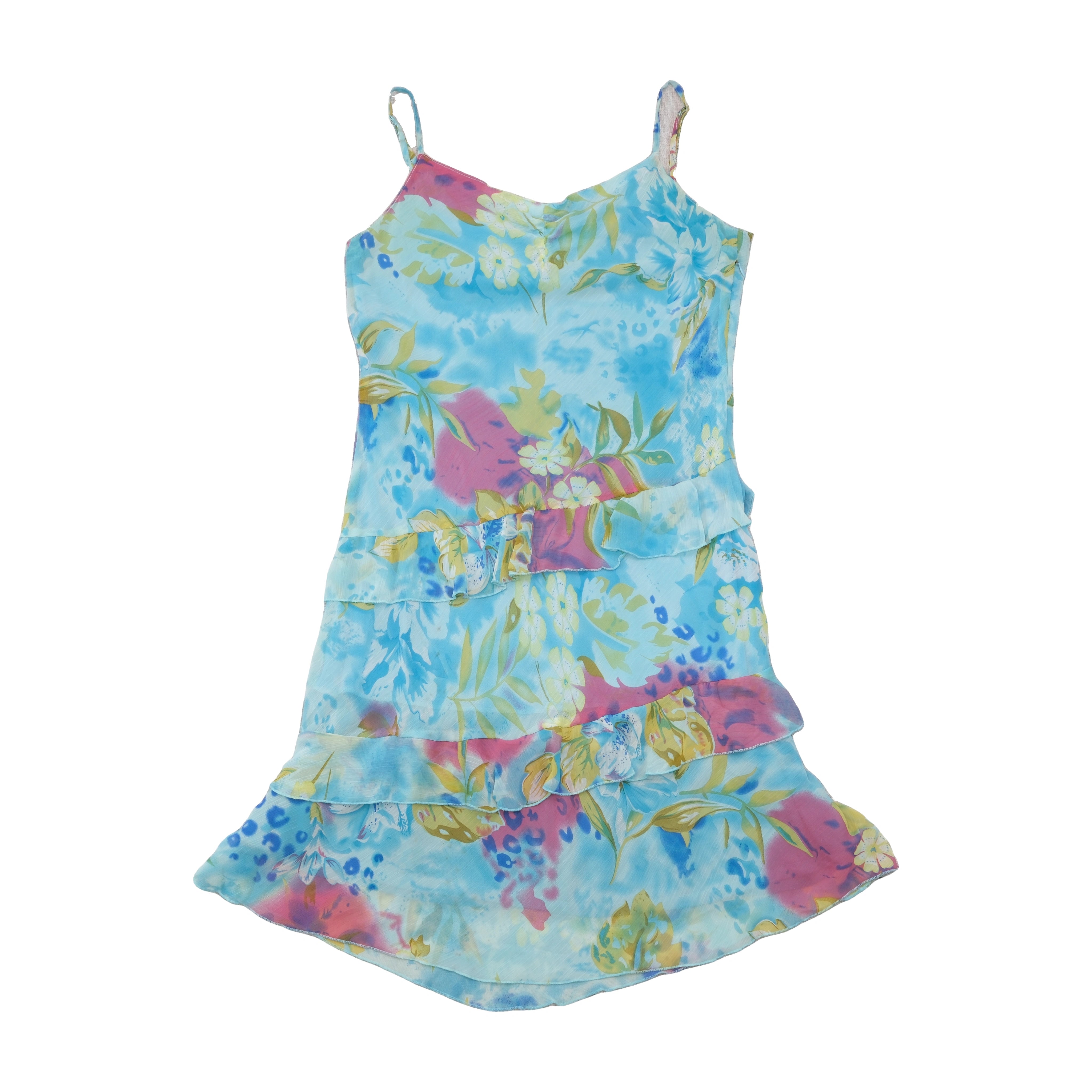 Specchio Blue Floral Ruffle Slip Dress