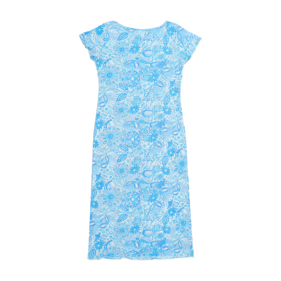 IRGE Blue Paisley Floral Print Cotton Cap Sleeve Maxi House Dress