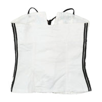 White Corset Top with Black Striped Trim and Lace-Up Detail
