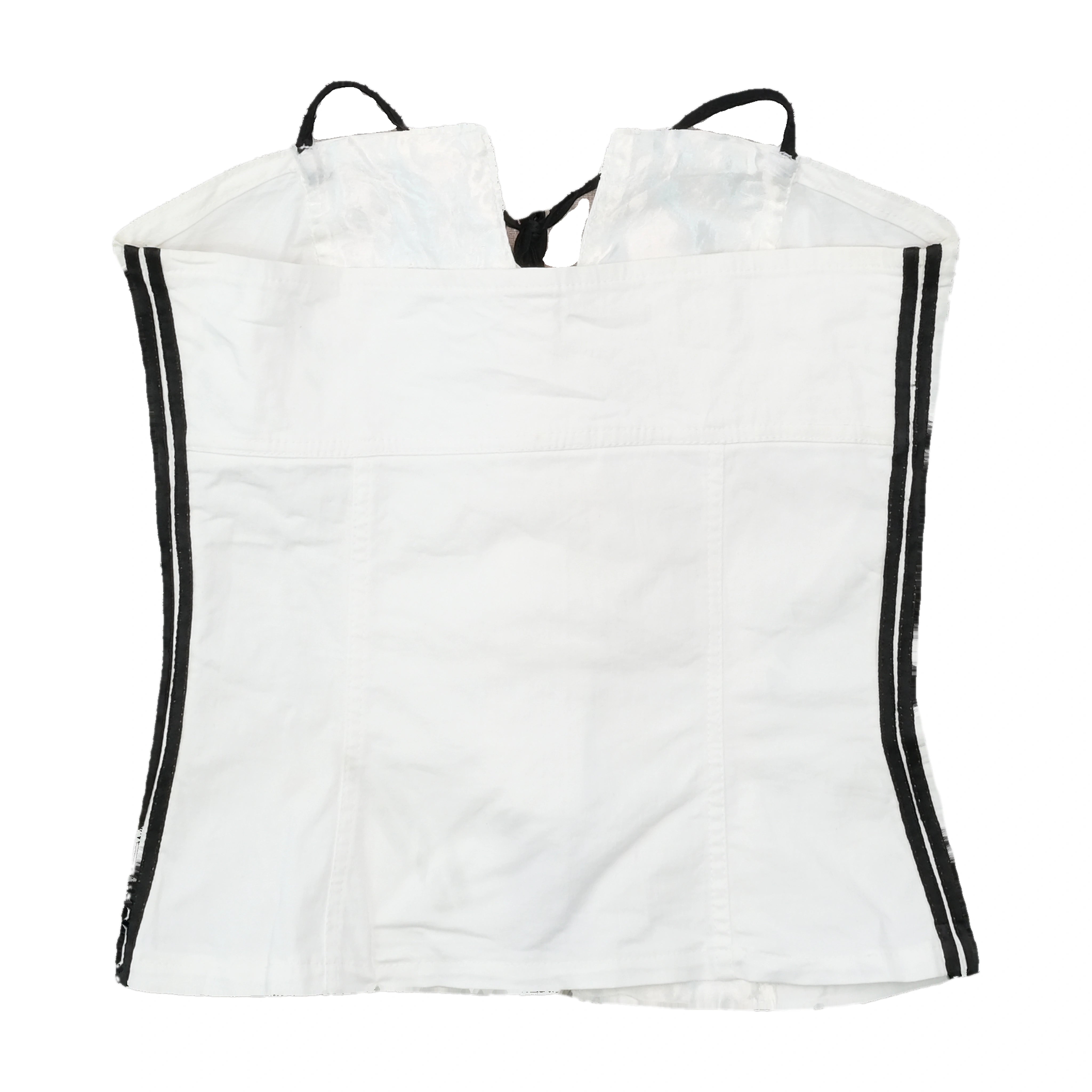 White Corset Top with Black Striped Trim and Lace-Up Detail