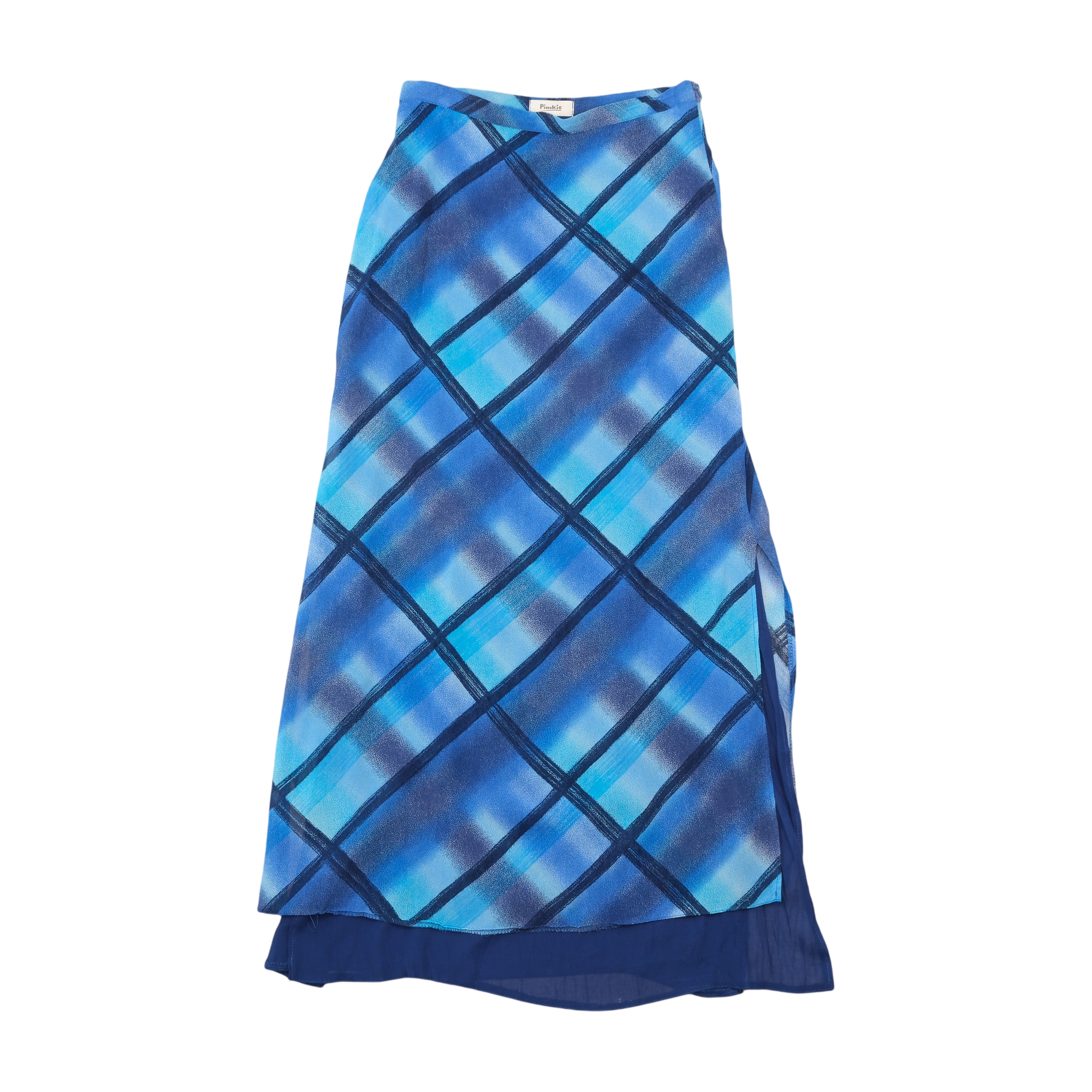 Pimkie Blue Abstract Plaid Layered Midi Skirt