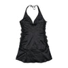 Fifi &amp; Brandi Rhinestone Logo Lace Trim Halter Dress