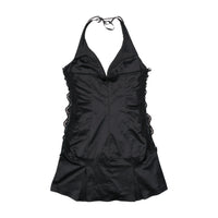 Fifi &amp; Brandi Rhinestone Logo Lace Trim Halter Dress
