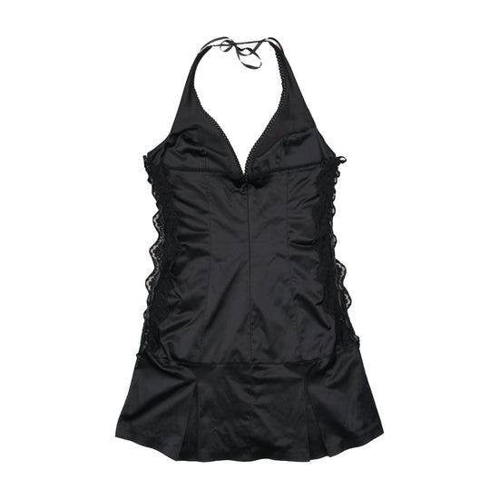 Fifi & Brandi Rhinestone Logo Lace Trim Halter Dress