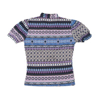 Vintage Geometric Ruffle Front Blouse
