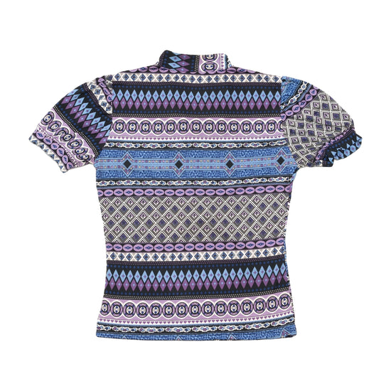 Vintage Geometric Ruffle Front Blouse