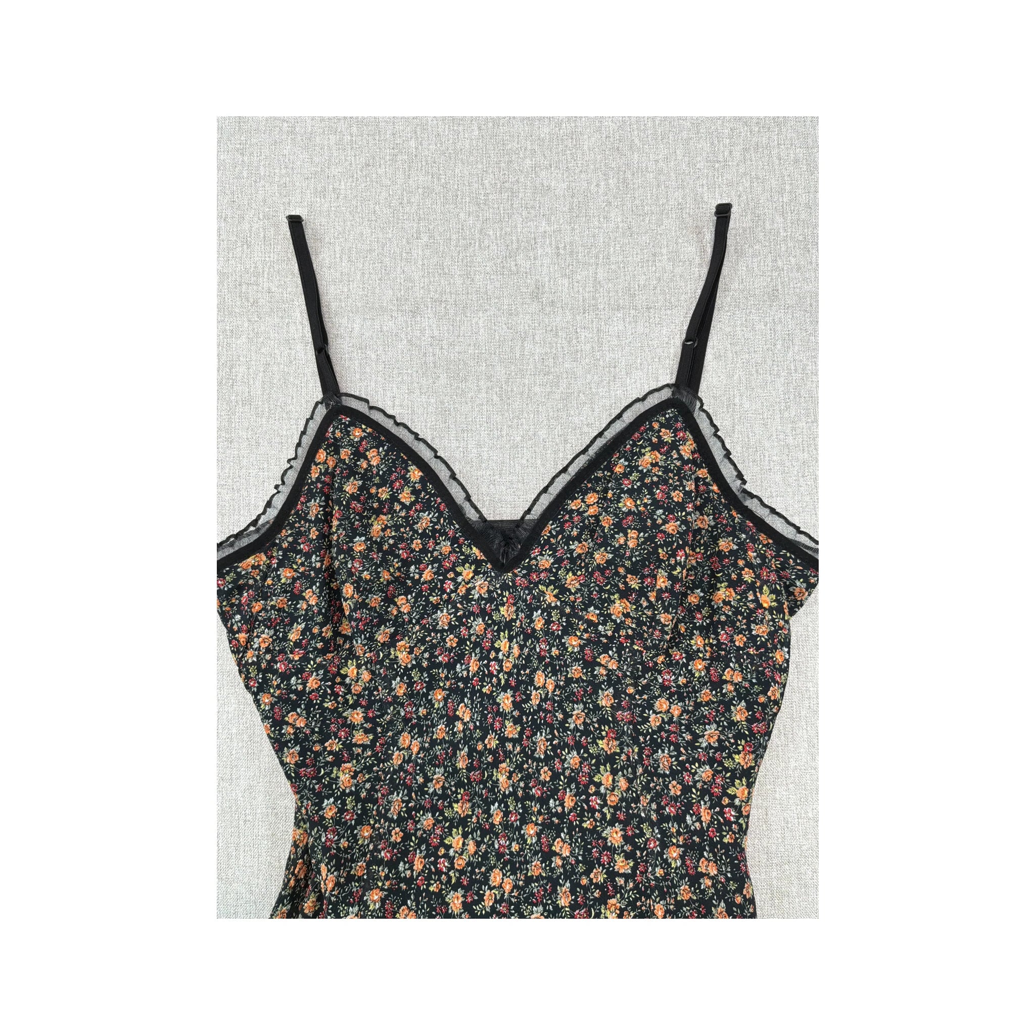 Vintage Floral Sheer Trim Slip Dress