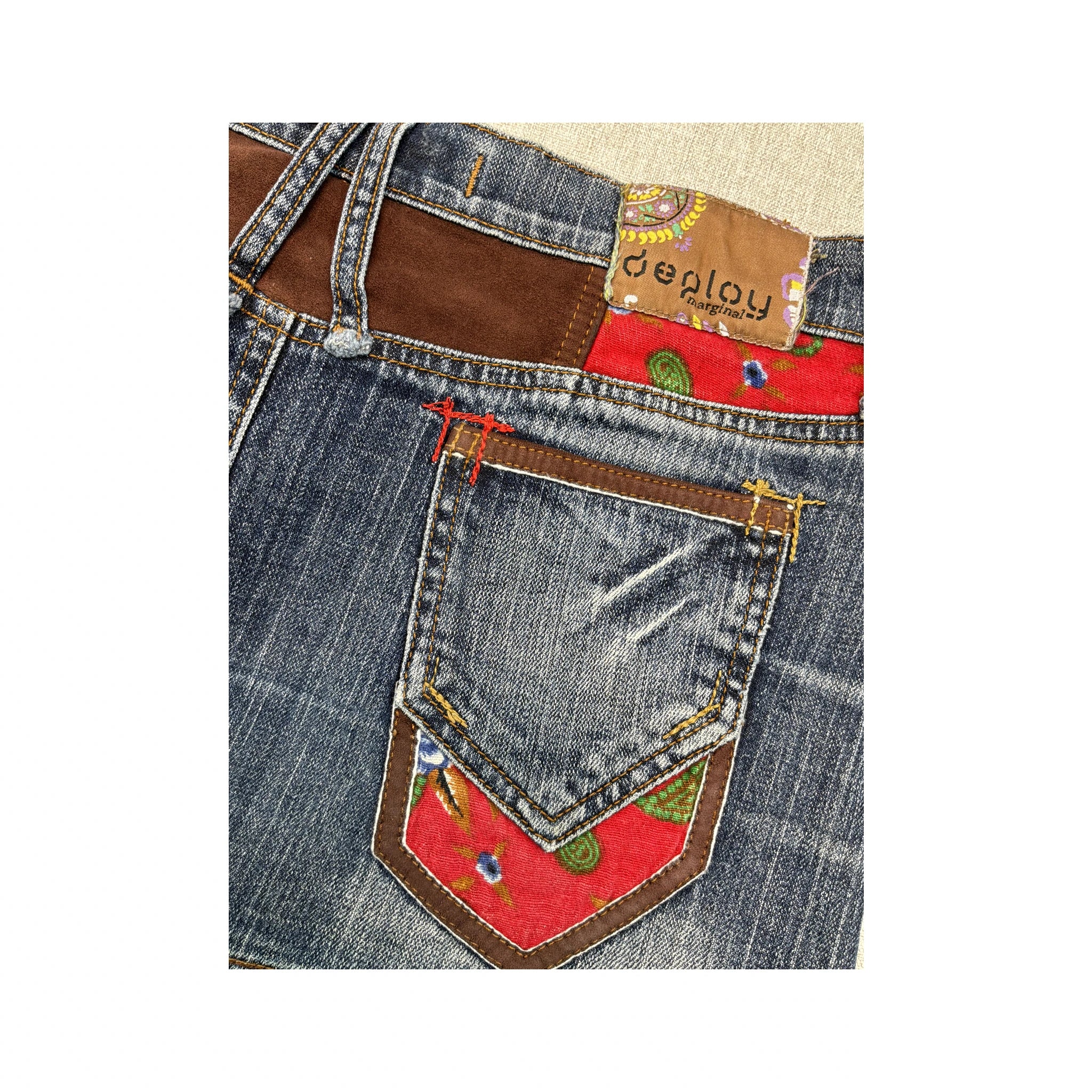 Deploy Floral Patchwork Denim Mini Skirt