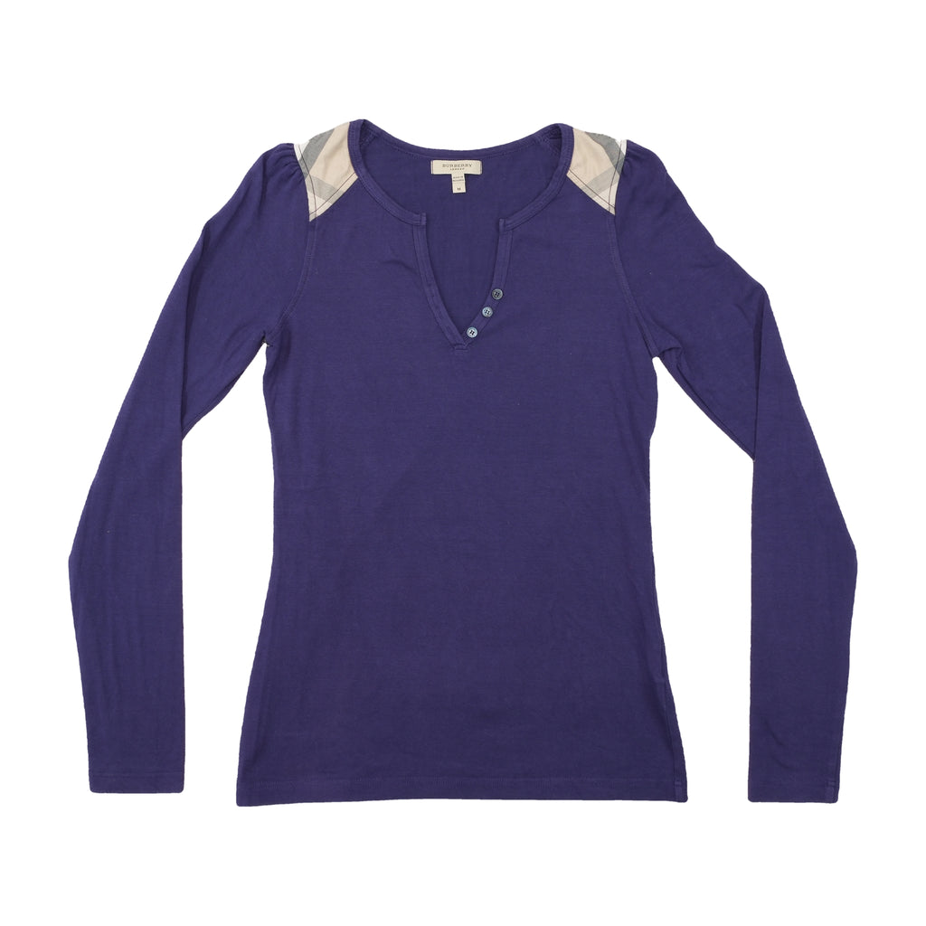 T-shirt Henley Burberry London com Nova Check nos Ombros
