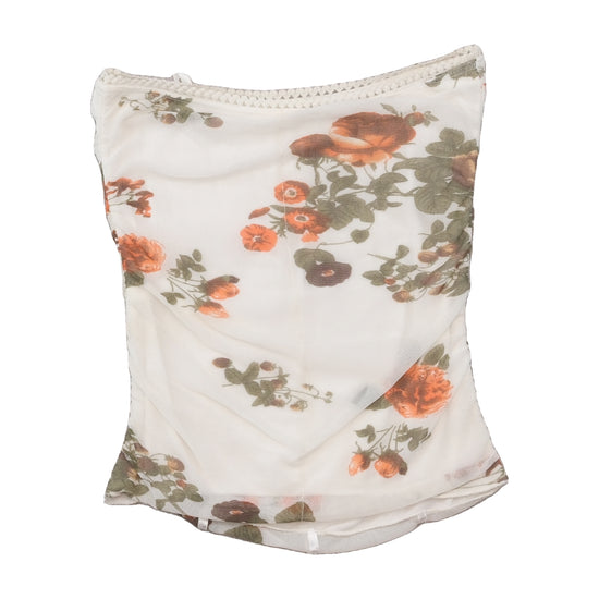 Floral Mesh Ruched Bow Trim Tank Top
