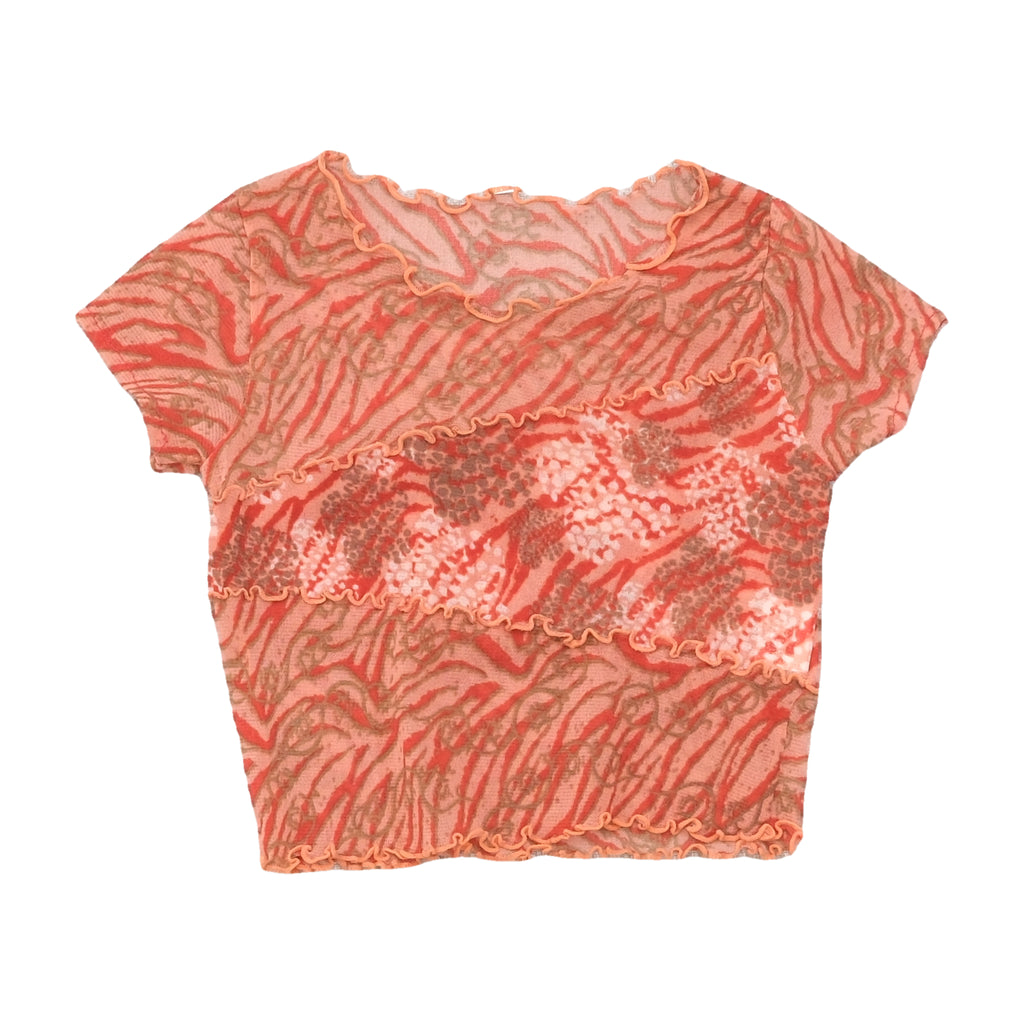 Abstract Mesh Ruffle Trim Baby Tee