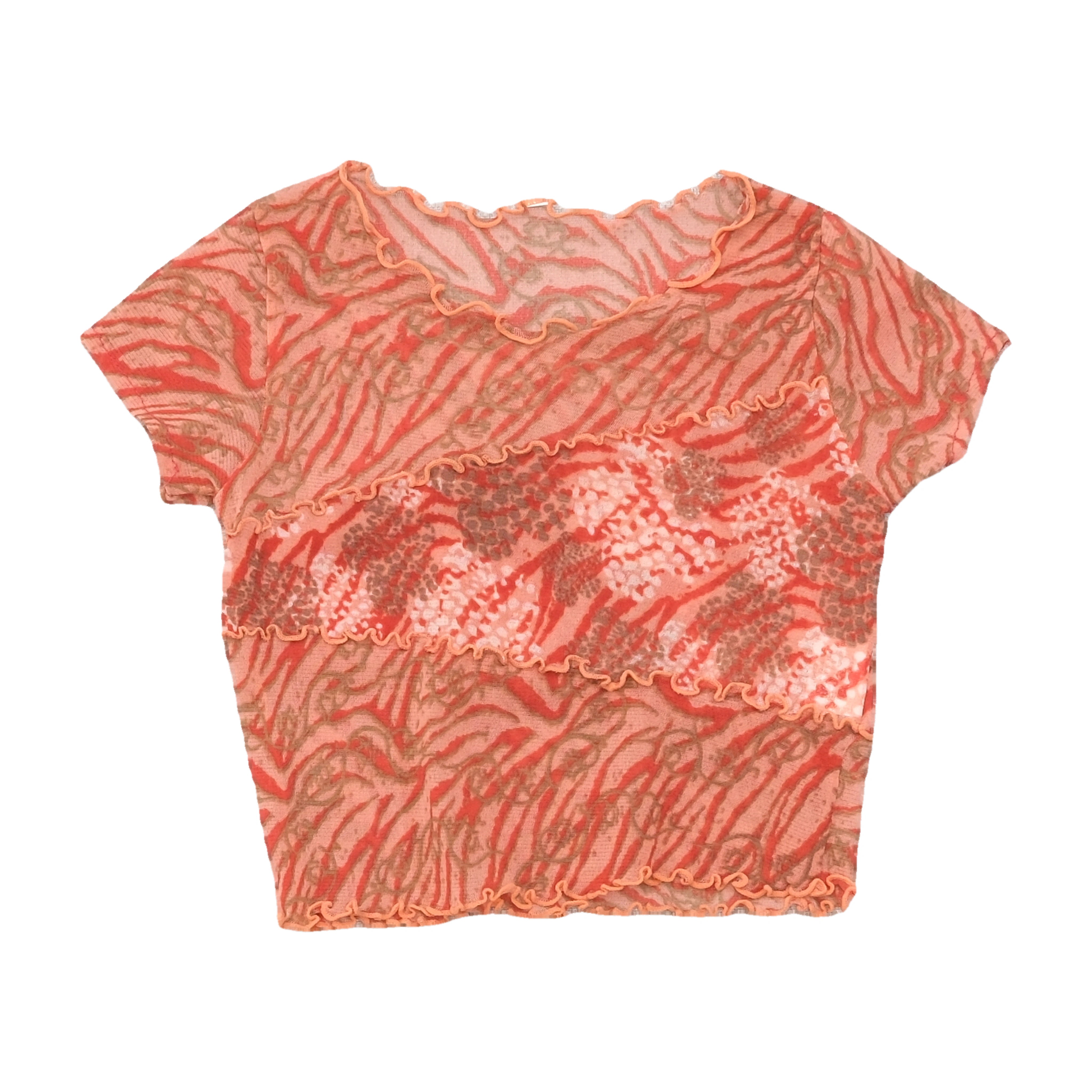 Abstract Mesh Ruffle Trim Baby Tee