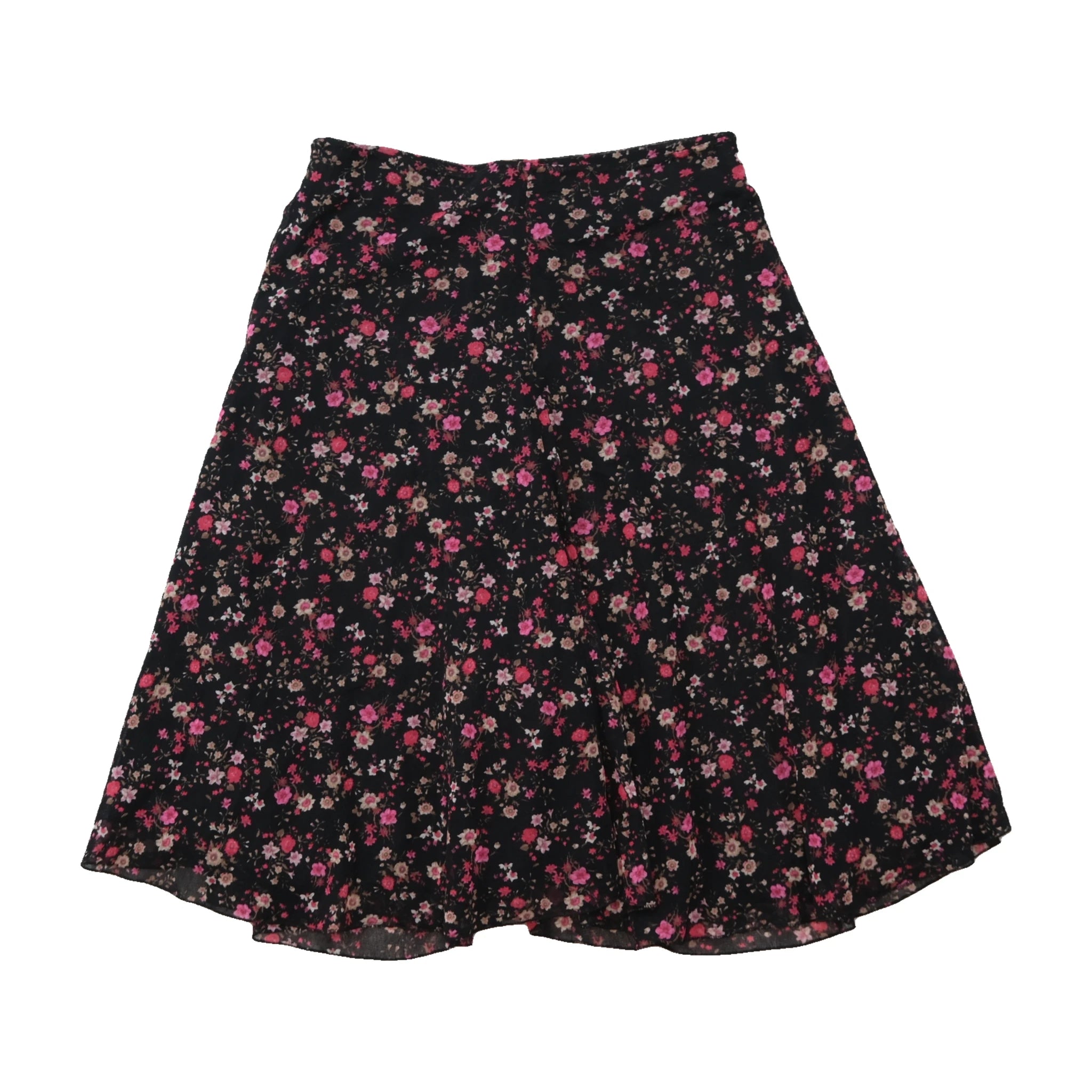 Black Floral A-Line Midi Skirt