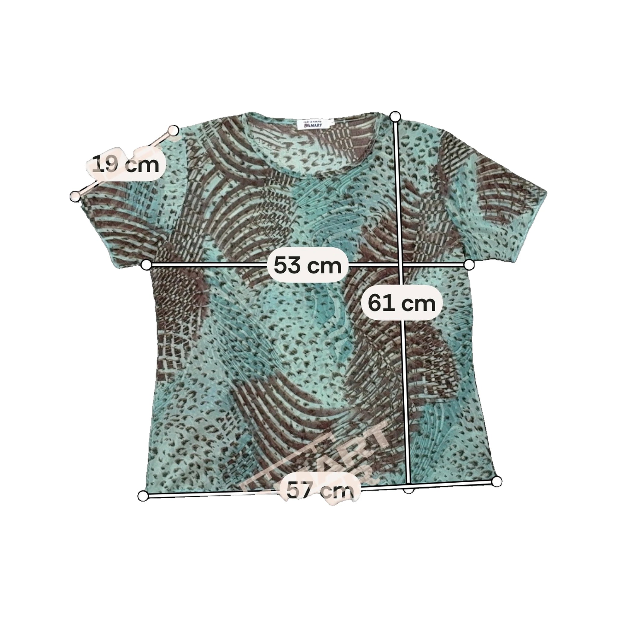 Damart Turquoise Abstract Animal-Print Mesh Short-Sleeve Top