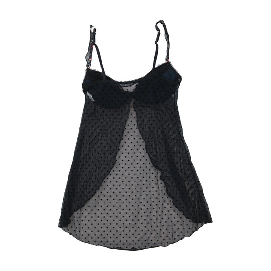 Enrico Coveri Black Sheer Polka Dot Mesh Lingerie Slip Dress