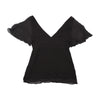 Black Silk Sequin Embellished Flutter Sleeve Blouse