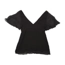 Black Silk Sequin Embellished Flutter Sleeve Blouse