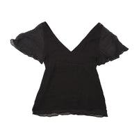 Black Silk Sequin Embellished Flutter Sleeve Blouse