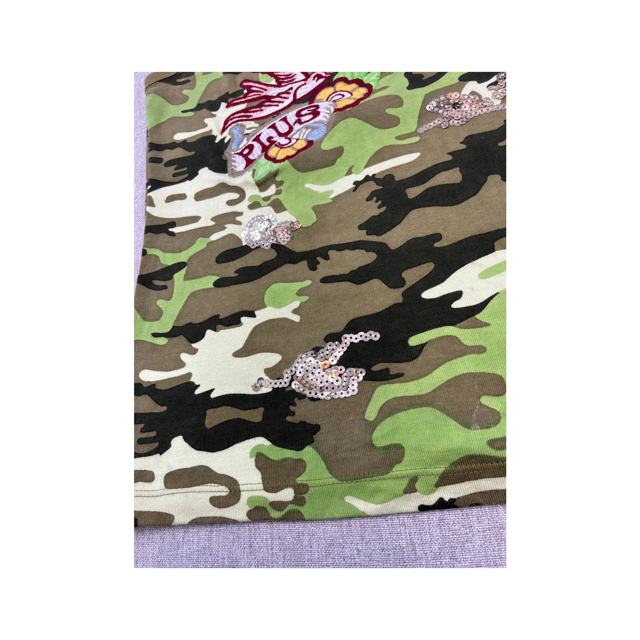 Plus Minus Camouflage Embroidered Sequin Cotton Tank Top