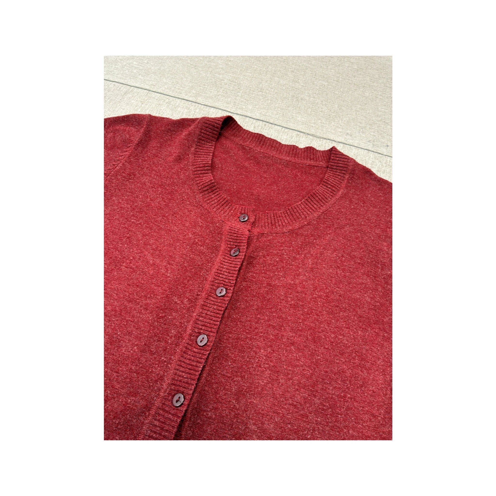 Casaco de malha vintage vermelho com Botões à Frente