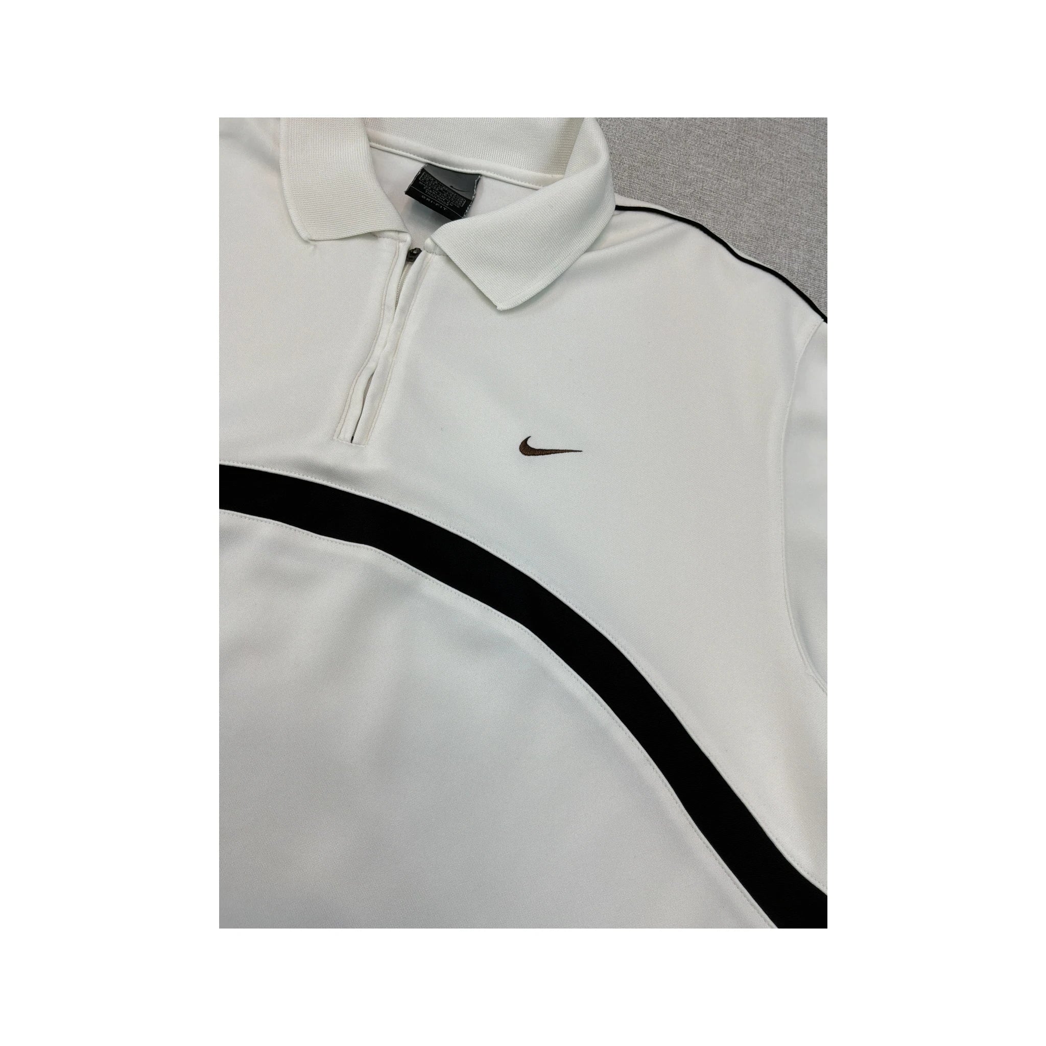 Nike Vintage White Contrast Panel Zip Polo Shirt