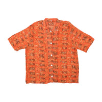 Orange & Brown Leaf Print Short Sleeve Button Up Shirt