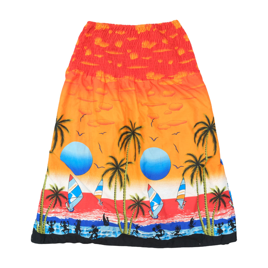 La La Leela Caribbean Print Smocked Topless Dress