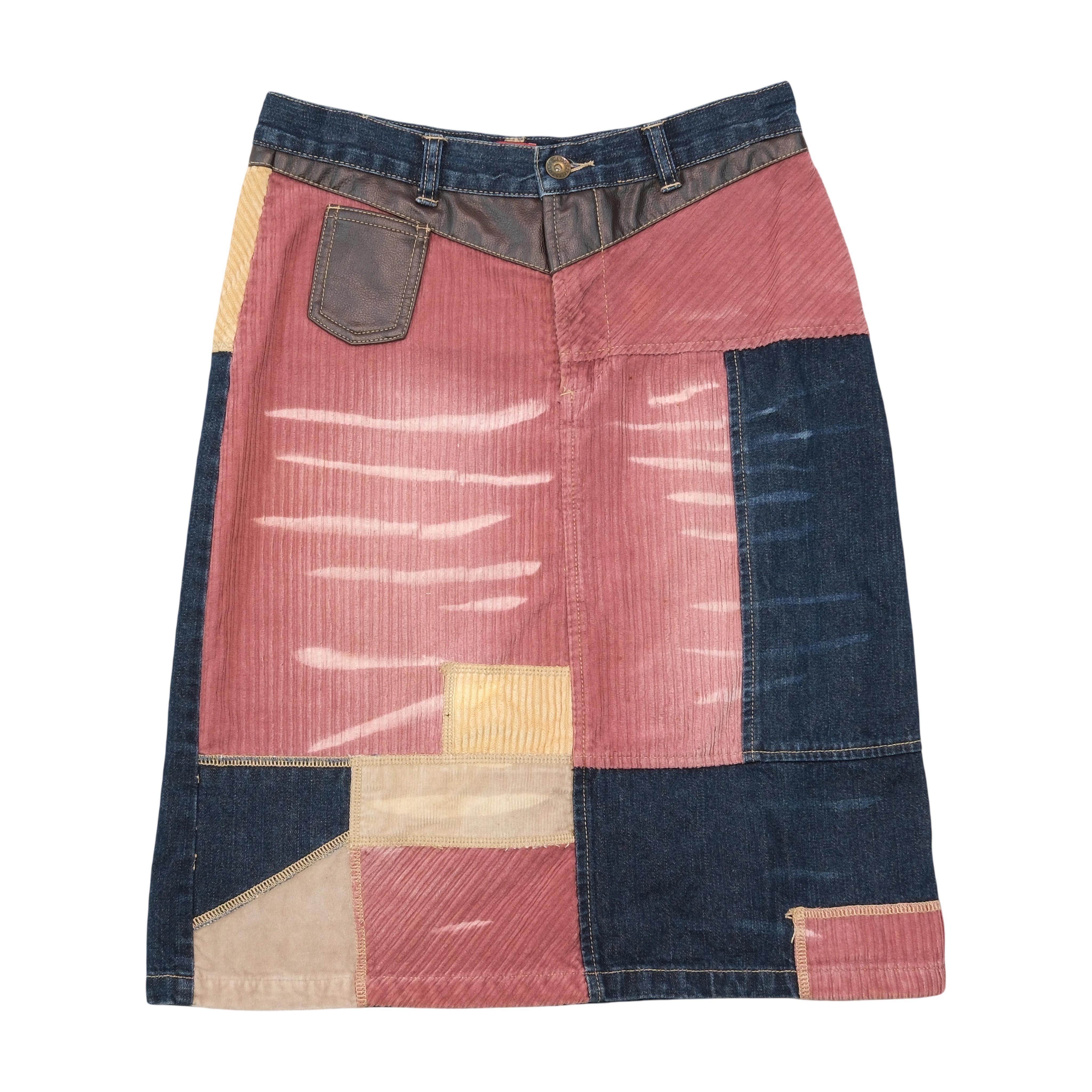 Pepe Jeans London Patchwork Denim Corduroy Skirt