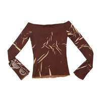 Indian Rose Abstract Print Stretch Mesh Long Sleeve T-shirt (SUJA)