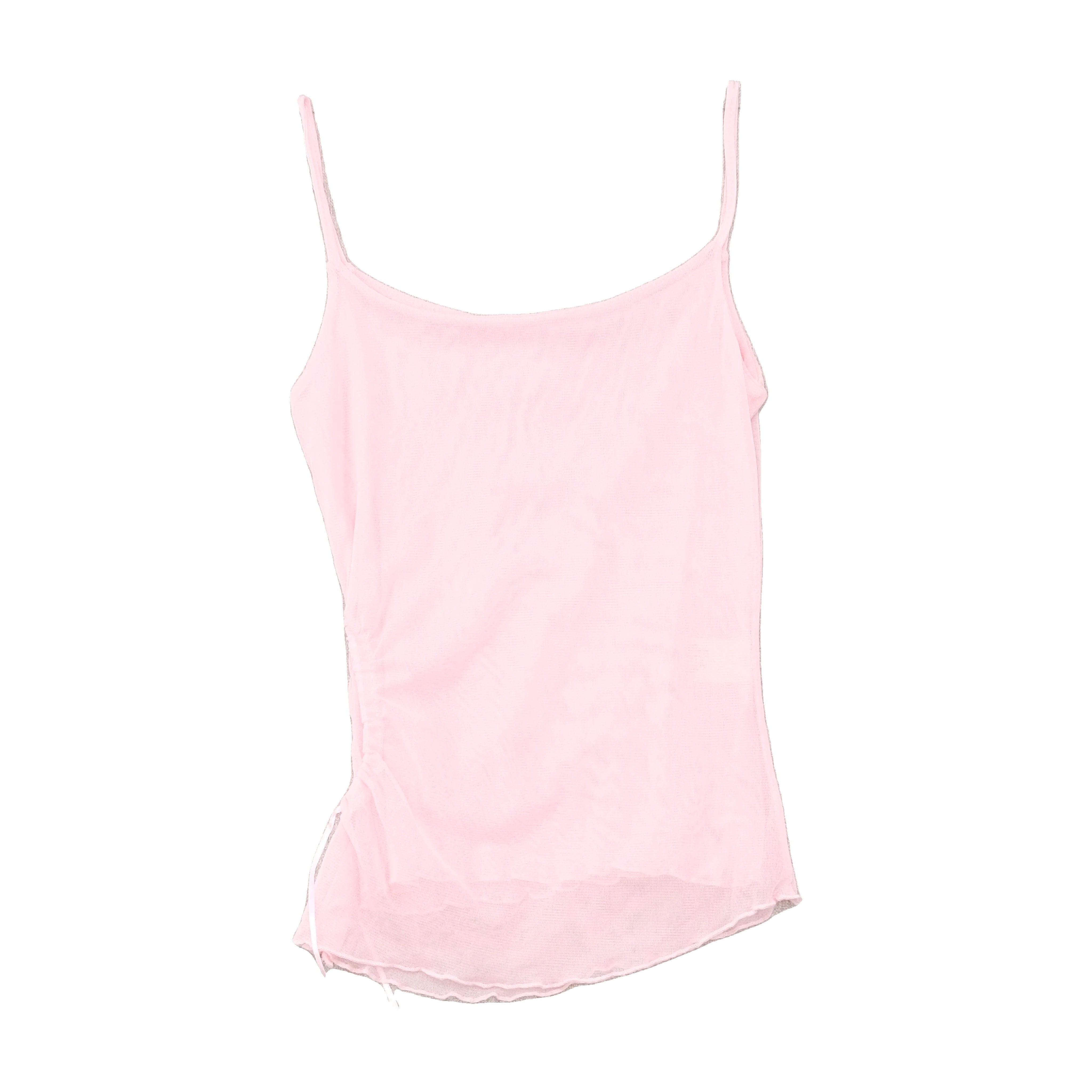 Top de alças Transparente rosa em Rede com Bordado floral