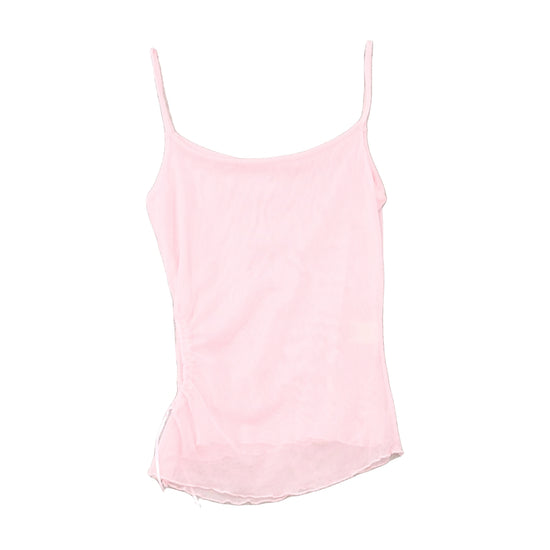 Sheer Pink Embroidered Floral Mesh Tank Top
