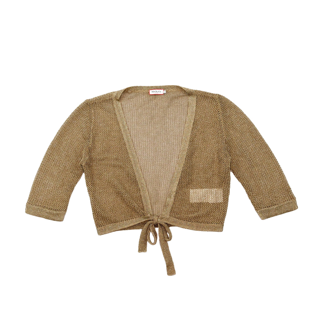 MAX&Co. Metallic Gold Open-Knit Tie-Front Cropped Cardigan 2