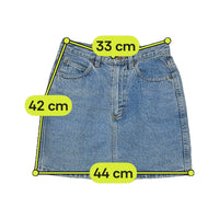 Mini saia Sisley vintage em ganga de Lavagem Clara