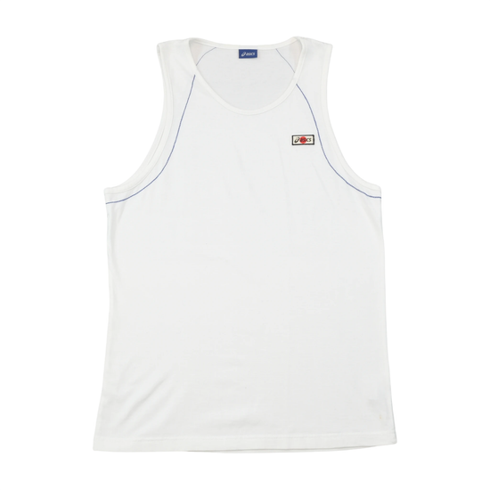 Asics Vintage White Contrast Stitch Athletic Sleeveless Tank Top