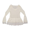Conbipel Mohair Lace Hem V-Neck Sweater