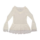 Conbipel Mohair Lace Hem V-Neck Sweater