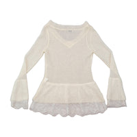 Conbipel Mohair Lace Hem V-Neck Sweater