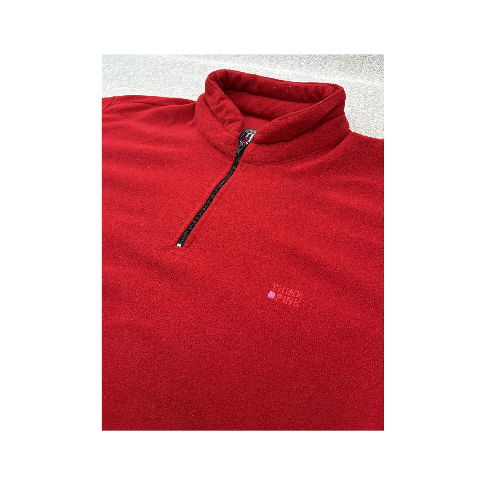 Camisola Polar Think Pink vermelha com Meio Fecho