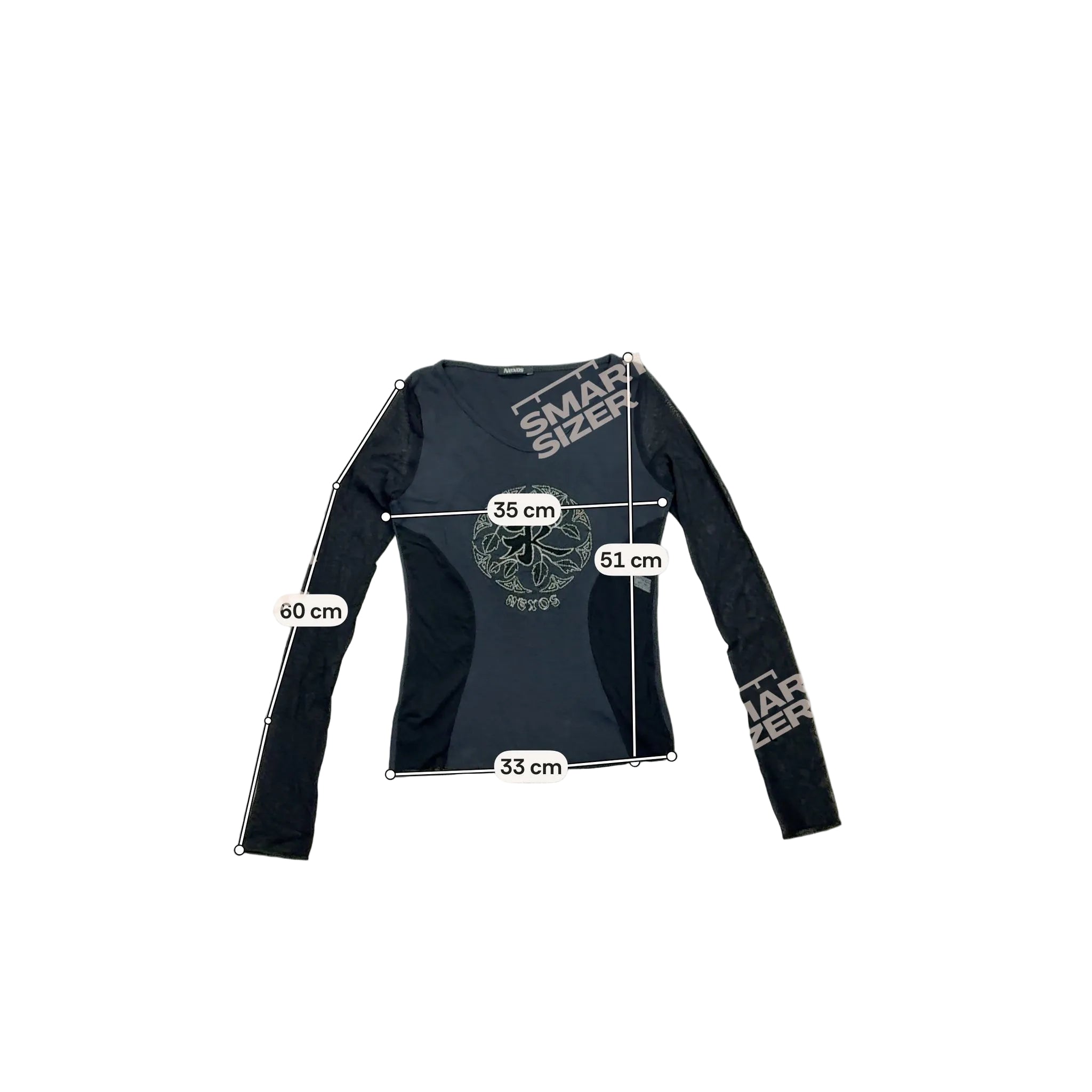 Nexos Black Mesh Sleeve Embroidered Long Sleeve Shirt (Made in Italy)