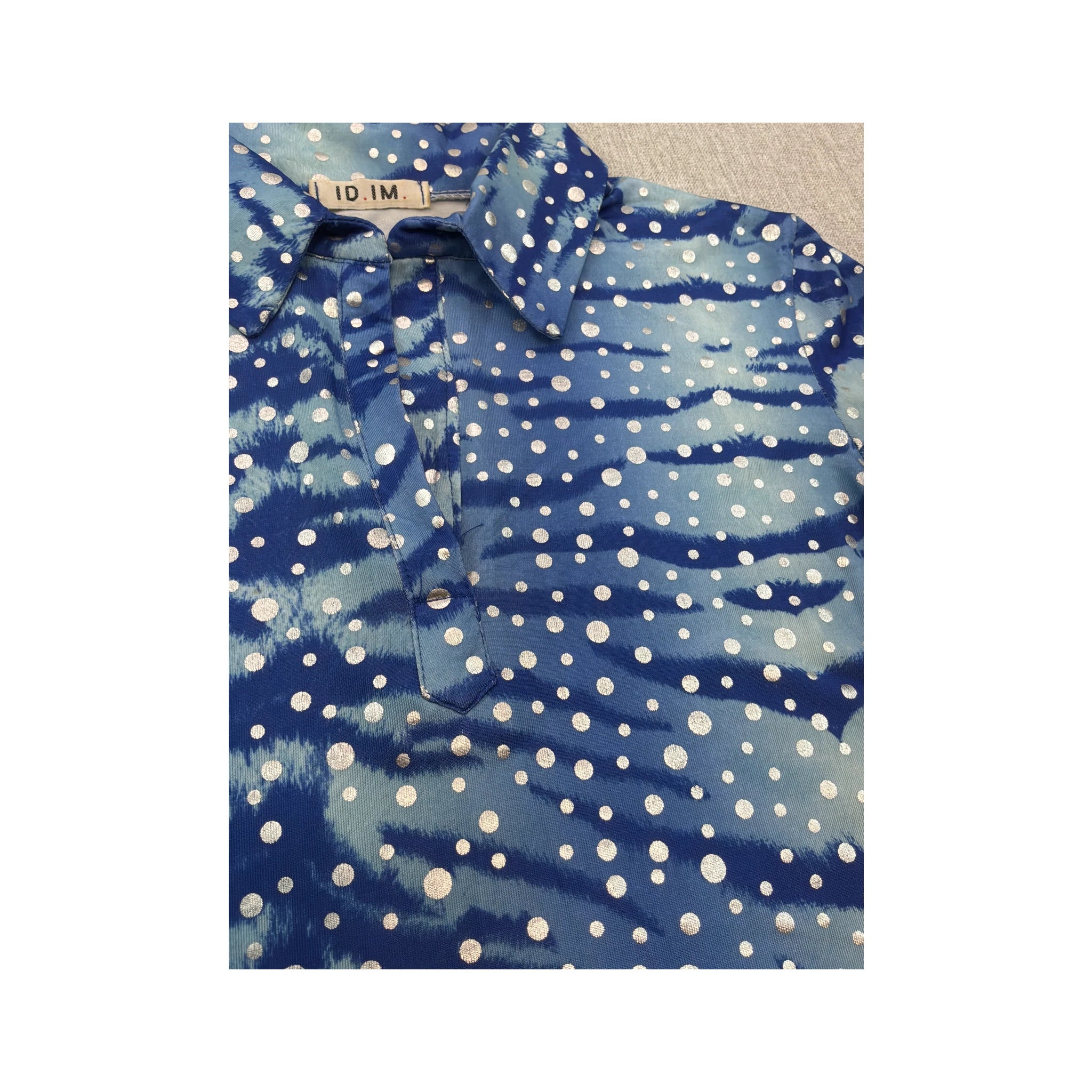 ID.IM Blue Polka Dot Abstract Print Silk Shirt