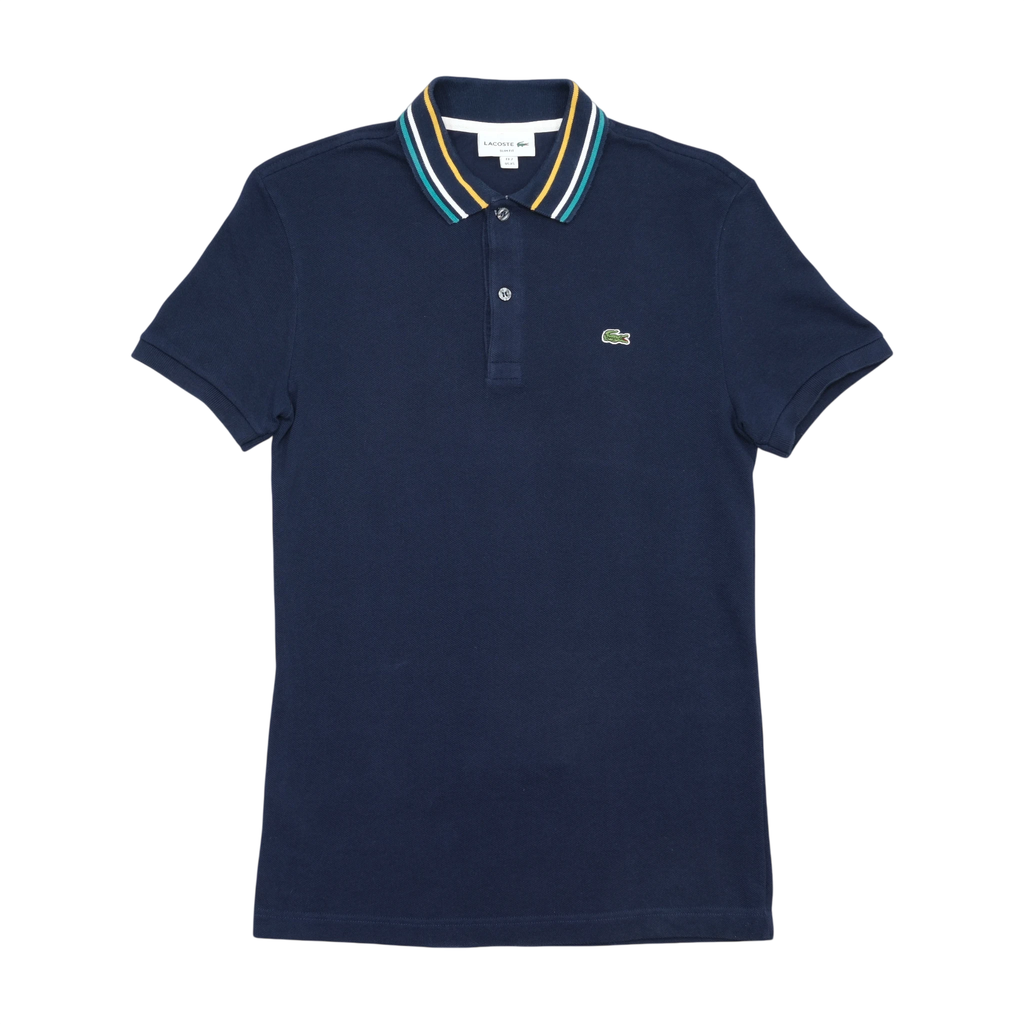 Lacoste Slim Fit Navy Striped Collar Cotton Polo Shirt