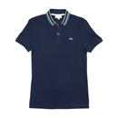 Lacoste Slim Fit Navy Striped Collar Cotton Polo Shirt