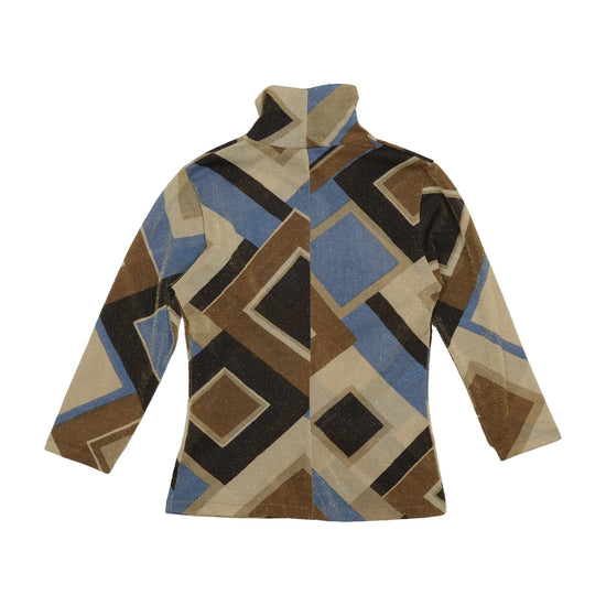 Camisola com Meia gola e Padrão geométrico castanho e azul