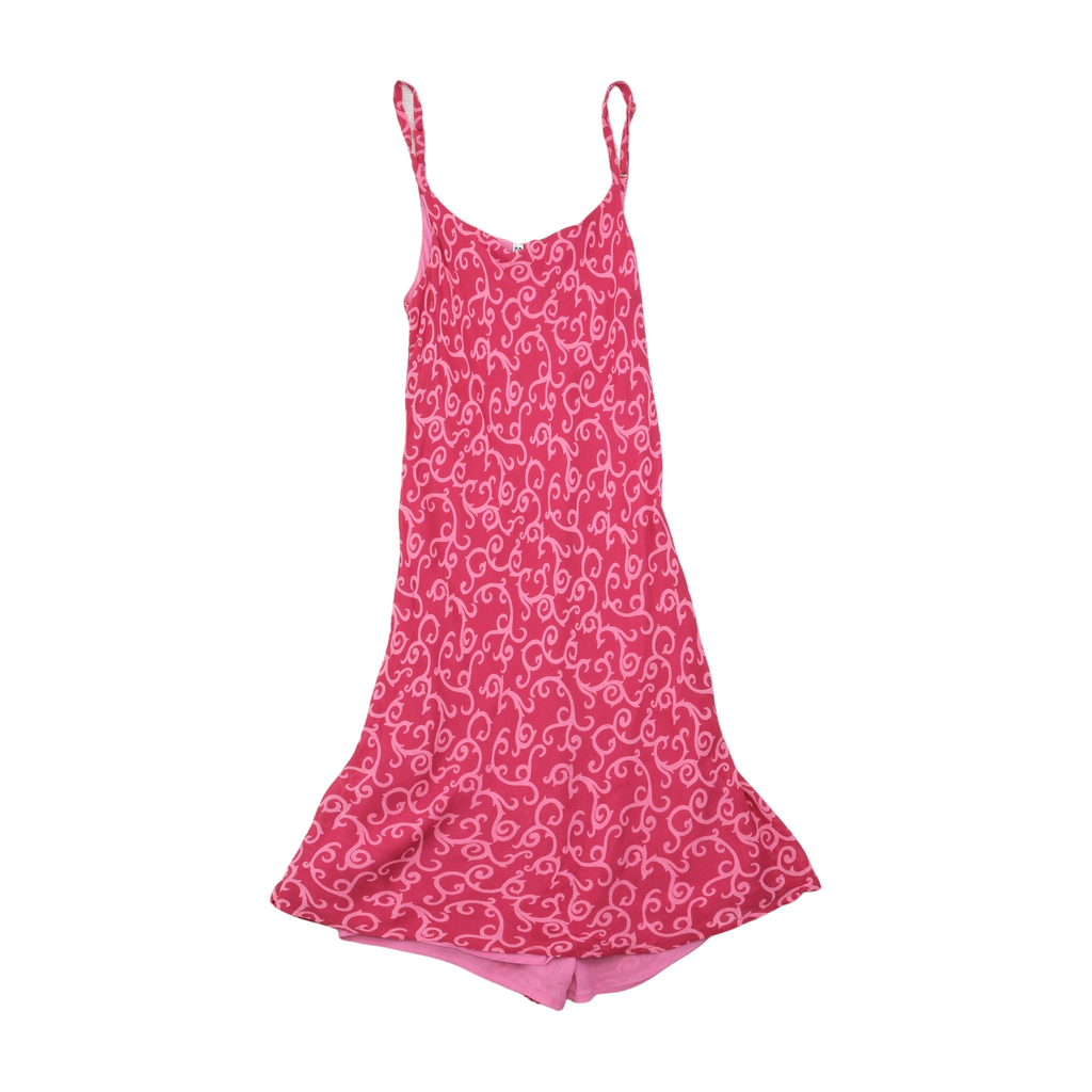 Mini vestido vintage rosa de alças Finas com estampado em Espiral