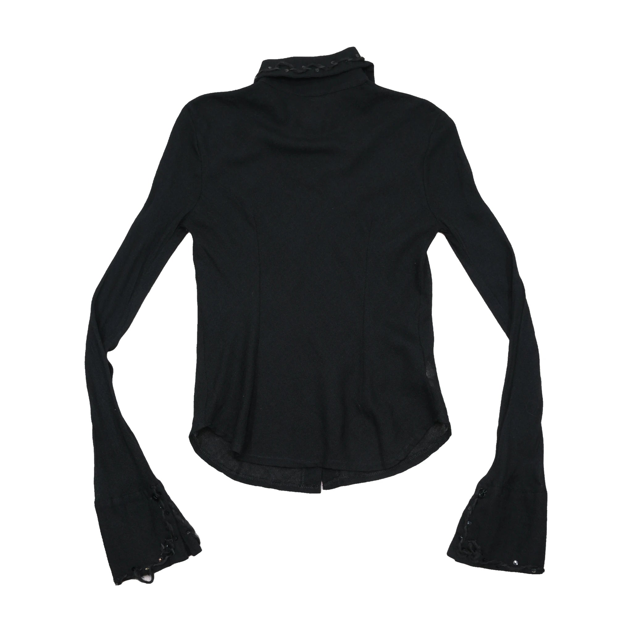 Camisa Transparente preta em Lã com Punhos com Acabamento em renda