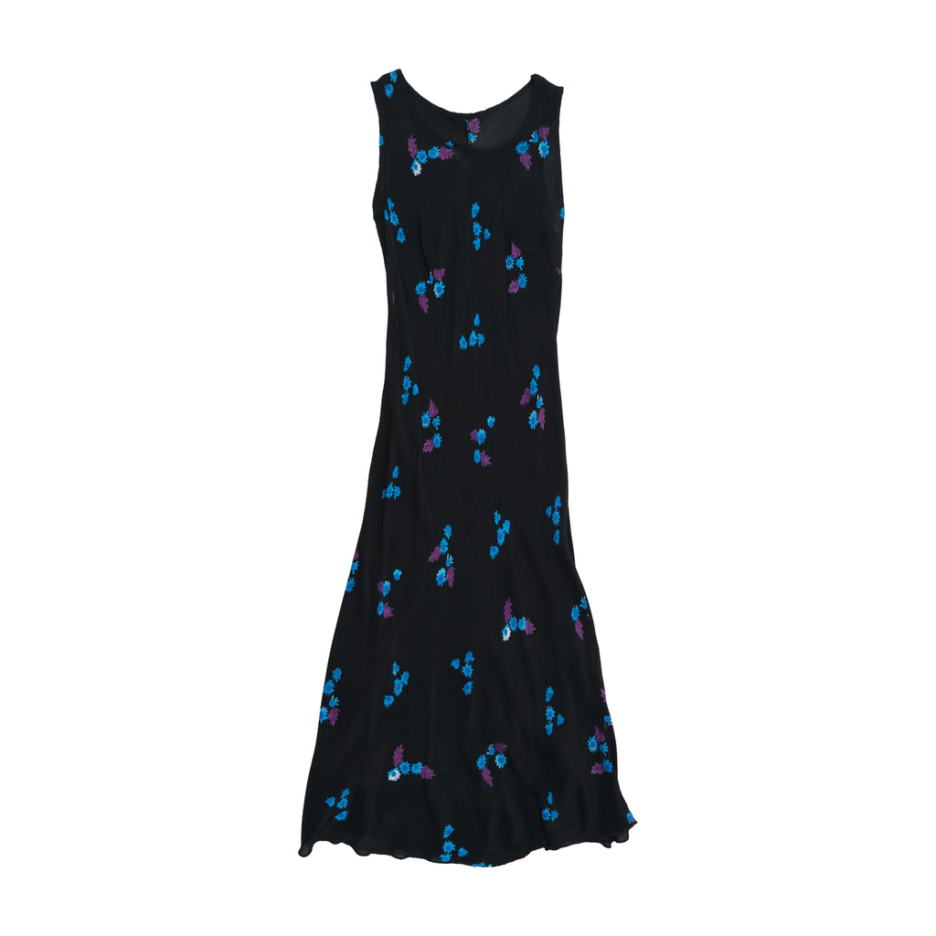 Vintage Black Floral Sleeveless Maxi Dress