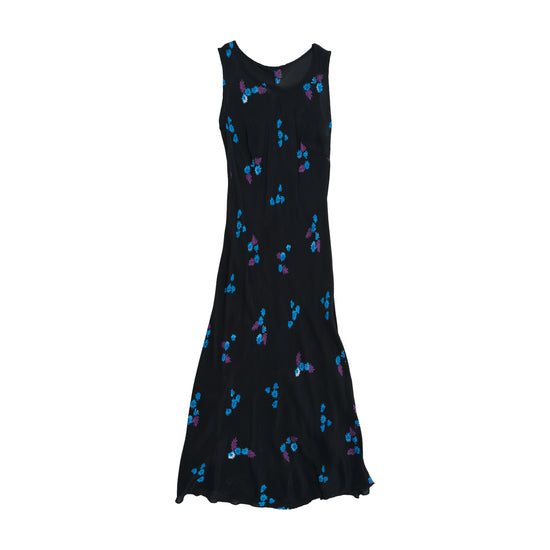 Vintage Black Floral Sleeveless Maxi Dress